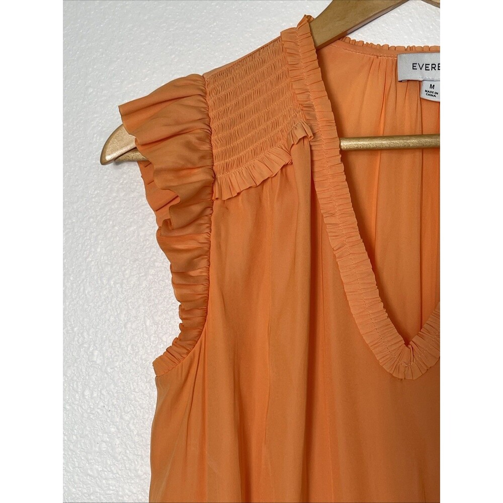 Evereve Orange Smocked Waist Flutter Sleeve Sleeveless Women’s Blouse Size S - Picture 4 of 5